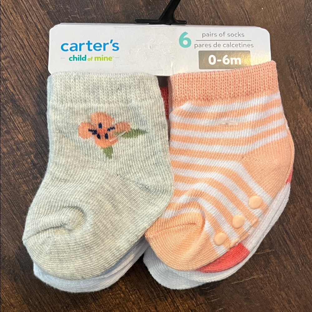 Carter's Child of Mine, Infant Baby Girl Bird Crew Socks, 6 Pack Size 0-6 months